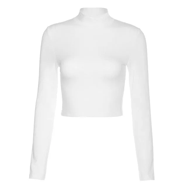 Trendy Bandage Backless White Or Black Long Sleeve Top