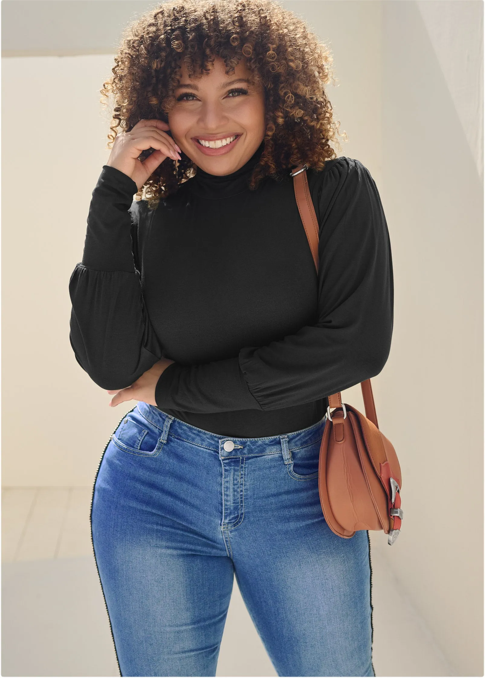 Turtleneck Long Sleeve Top - Black