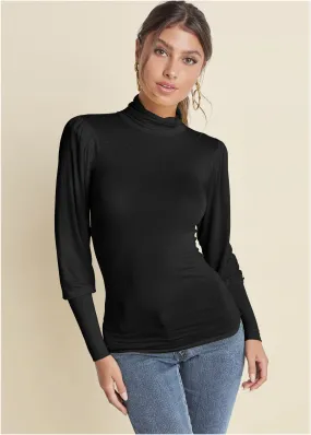 Turtleneck Long Sleeve Top - Black