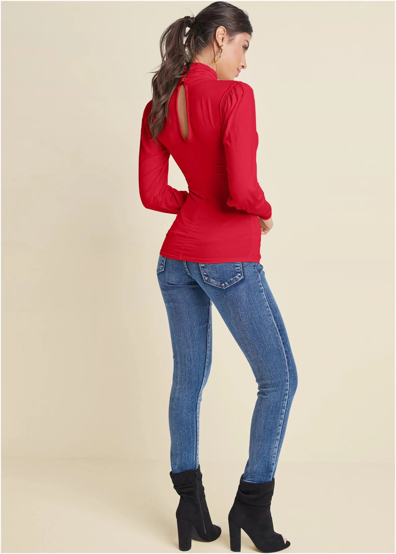 Turtleneck Long Sleeve Top - Red