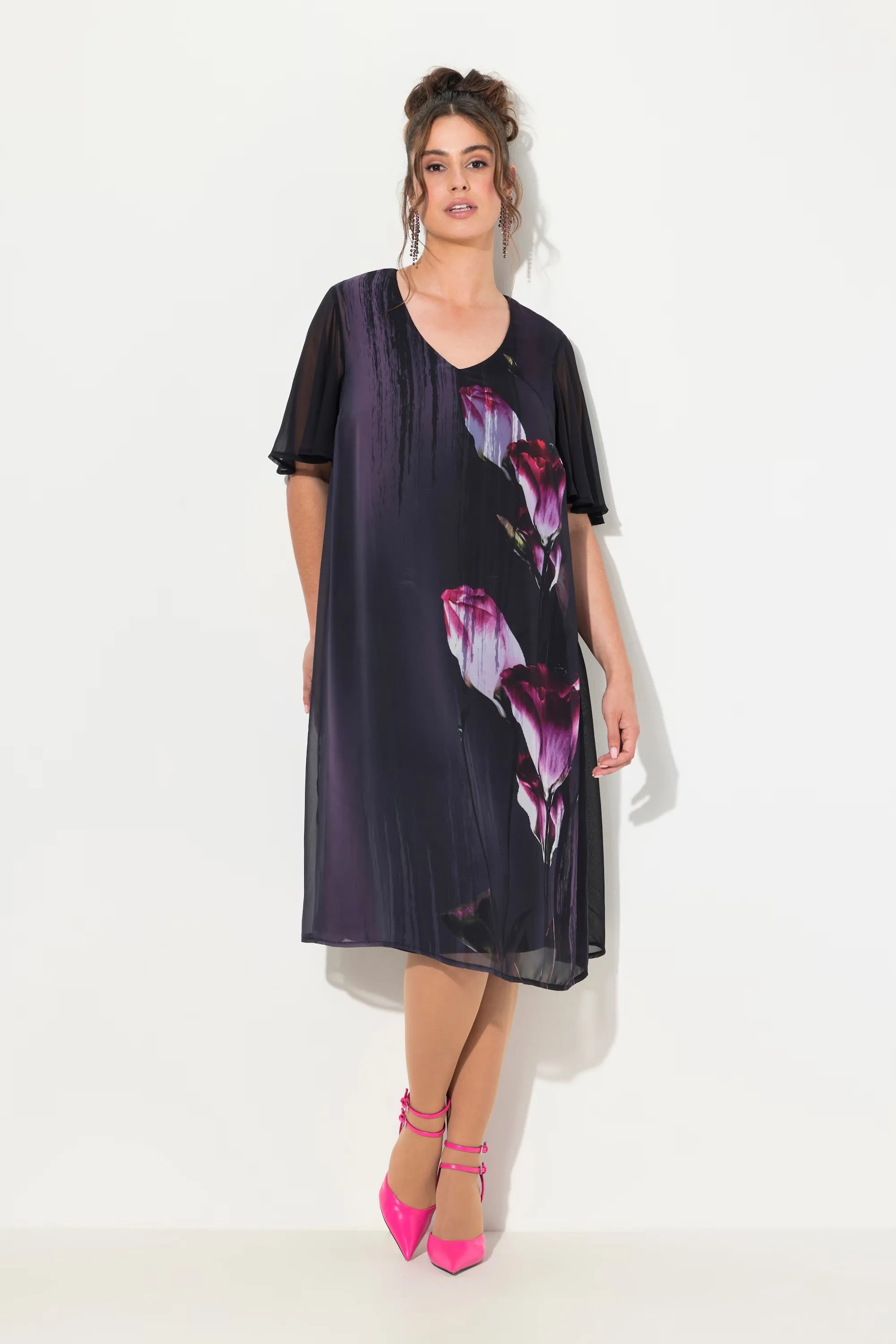 Ulla Popken Floral Dress in Black