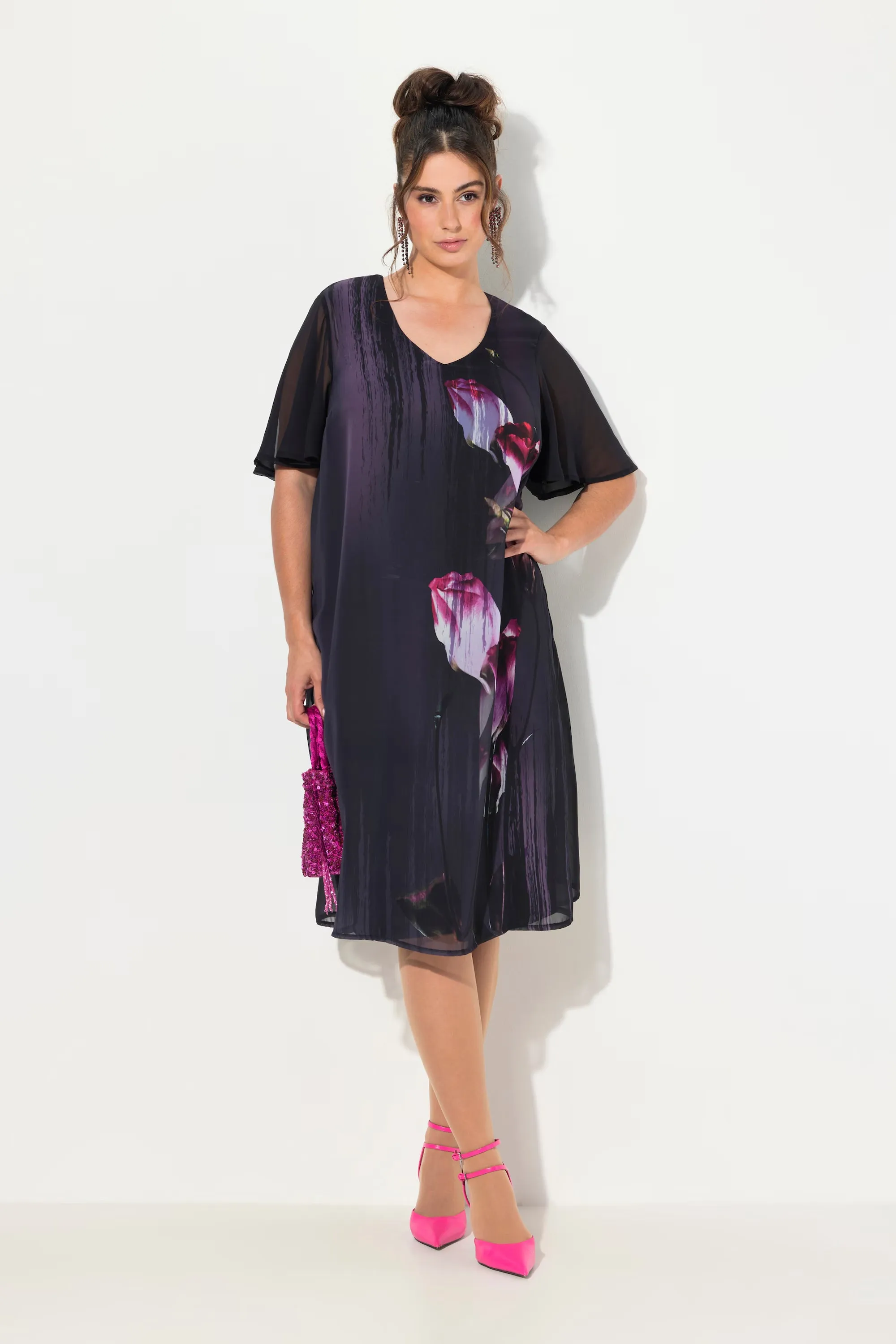 Ulla Popken Floral Dress in Black