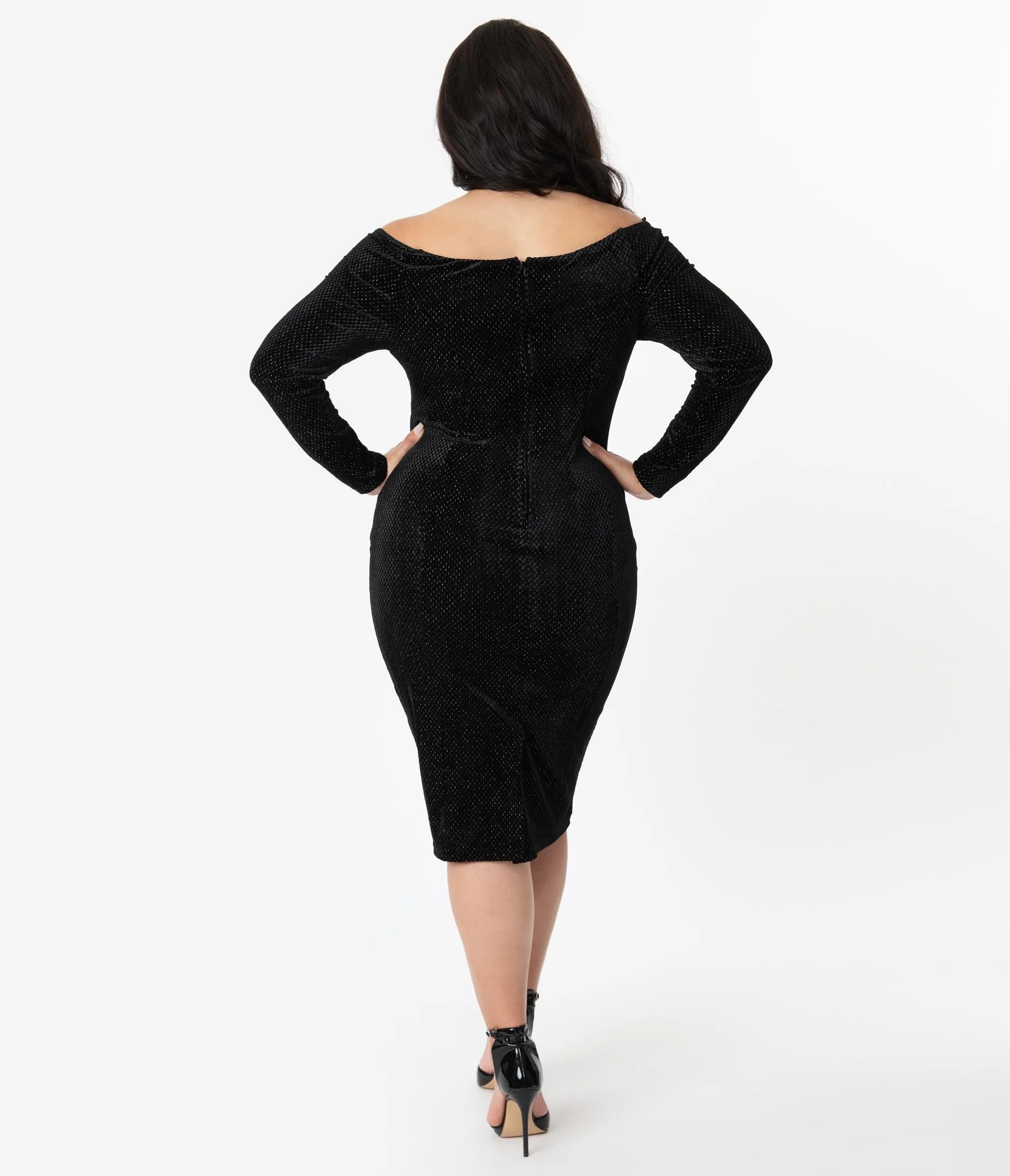 Unique Vintage Plus Size 1960s Black Velvet Cape Cod Wiggle Dress