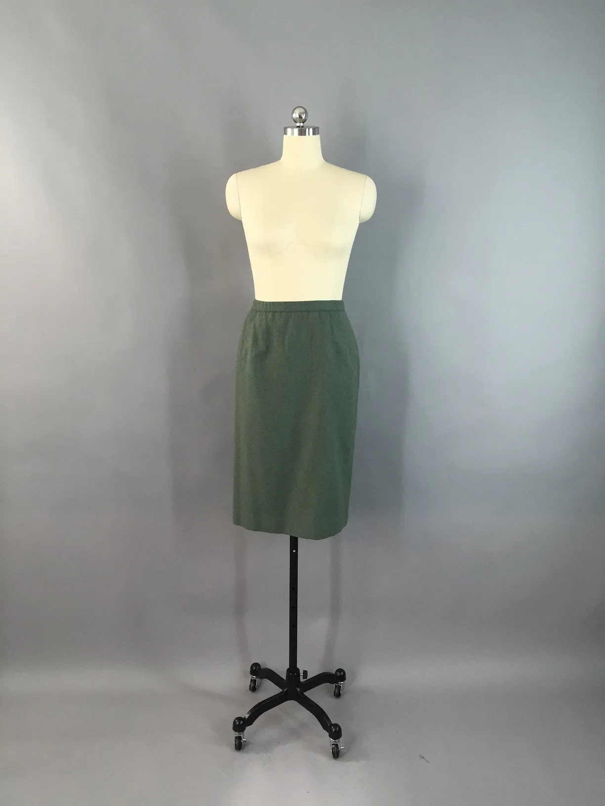 Vintage 1980s Green Pendleton Wool Pencil Skirt