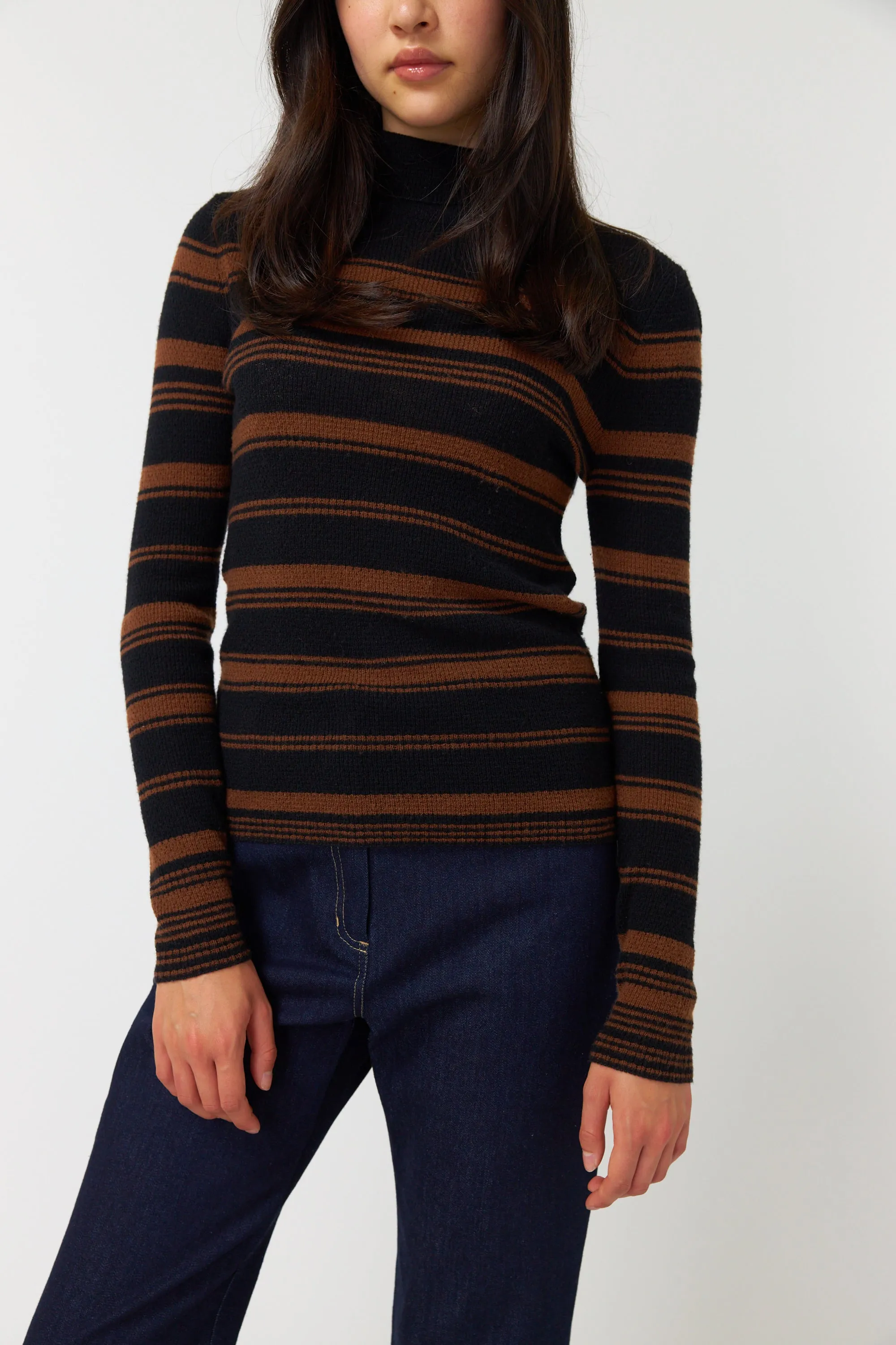 Waffle stripe turtleneck