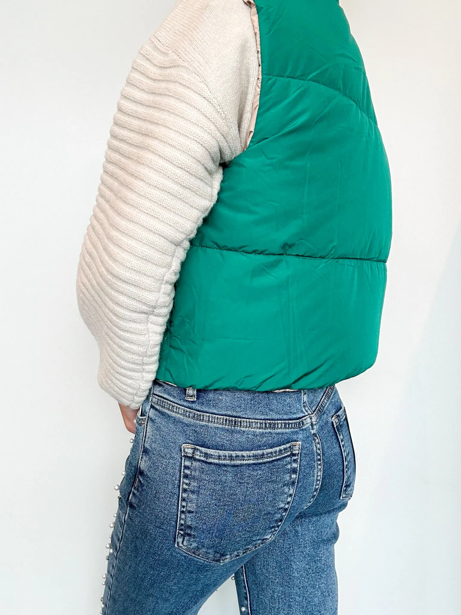 Warm Up Reversible Puffer Vest - Kelly Green