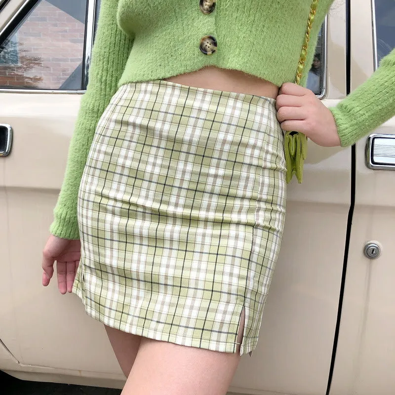 Wenkouban - Cara Plaid Skirt // Green