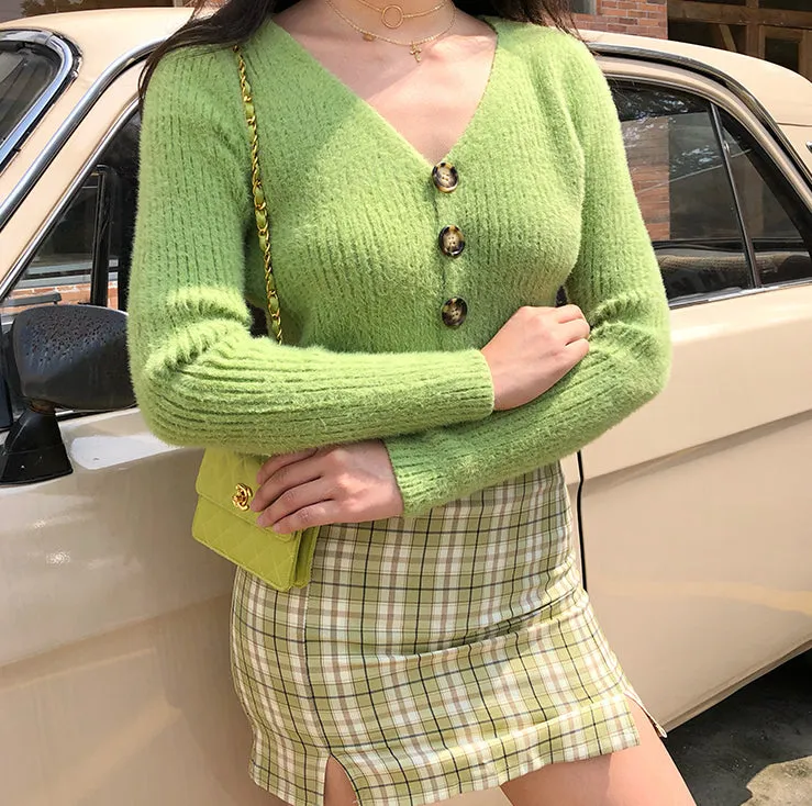 Wenkouban - Cara Plaid Skirt // Green