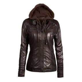 Wenkouban-Winter outfits Christmas Black Friday Detachable Hooded Leather Jacket