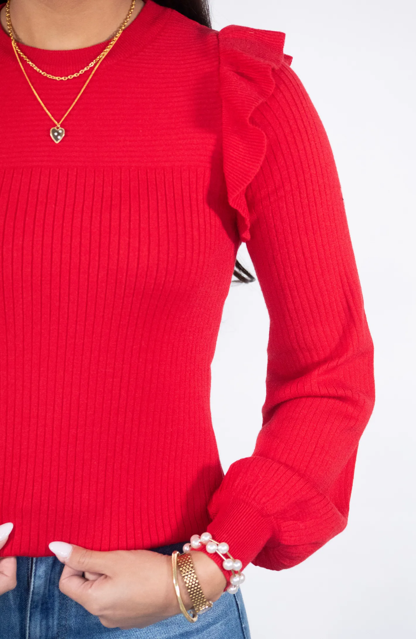 What’s Popping Red Ruffle Sleeve Sweater Top