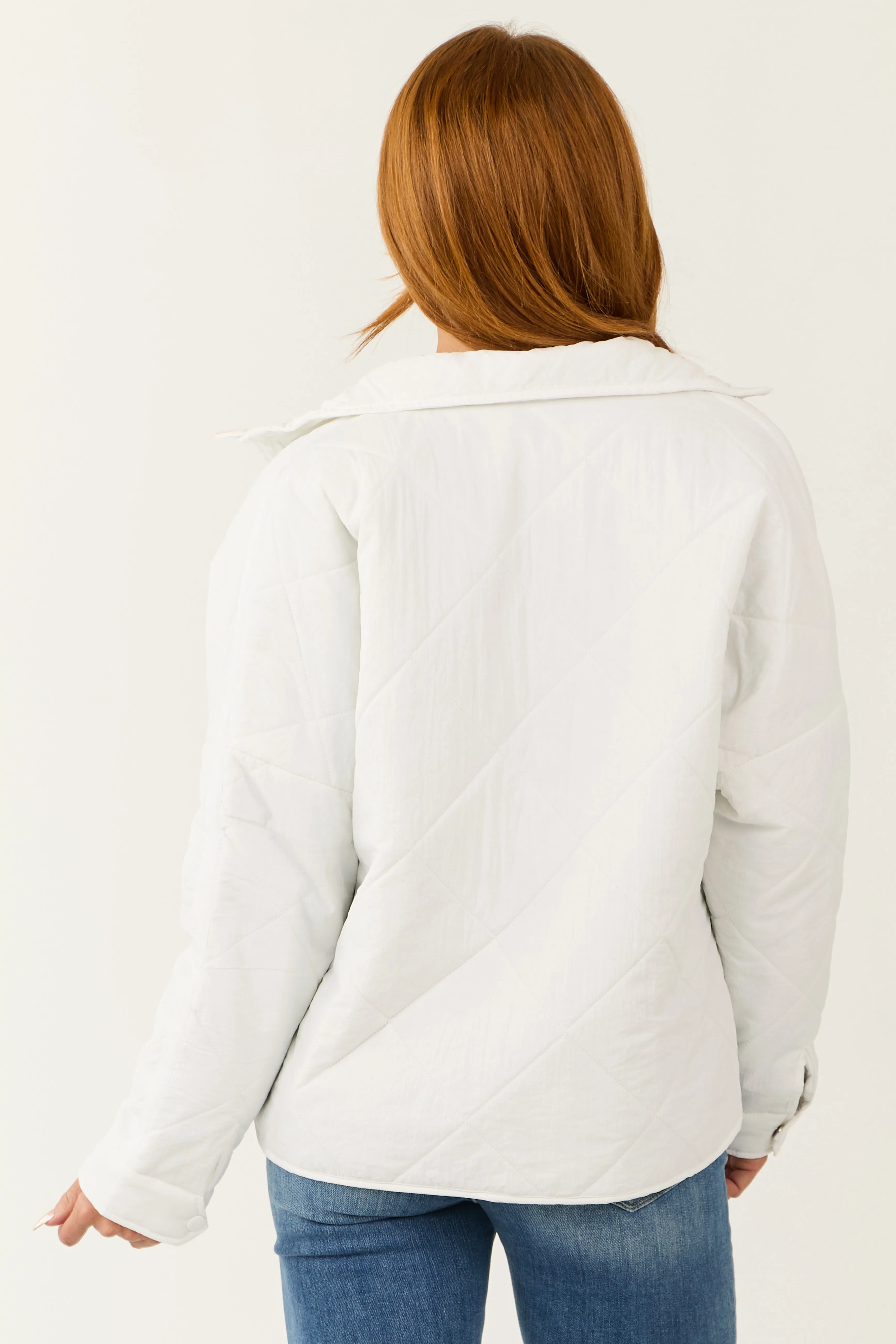 White Long Sleeve Quilted Puffer Jacket