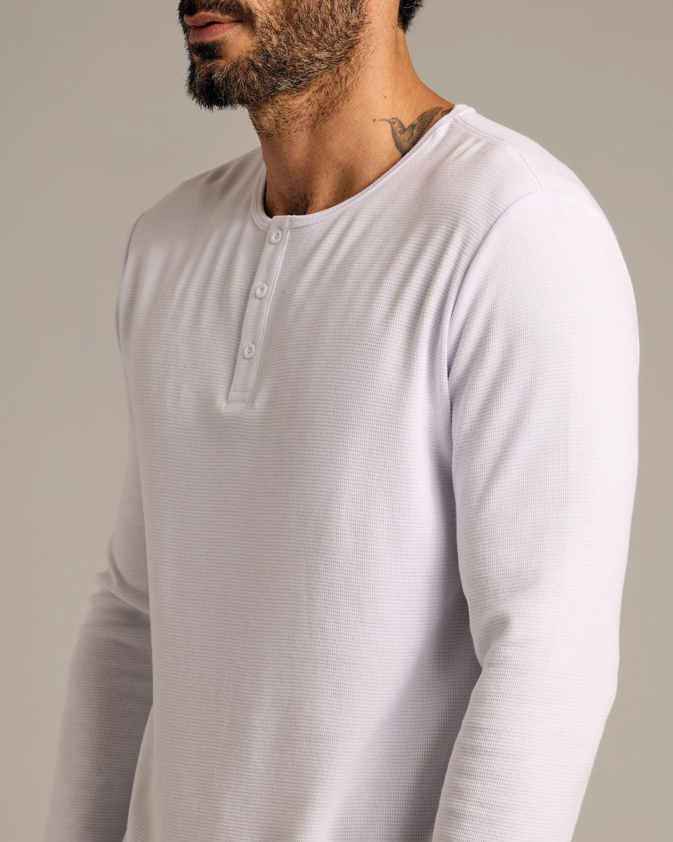 White Waffle Long Sleeve Henley