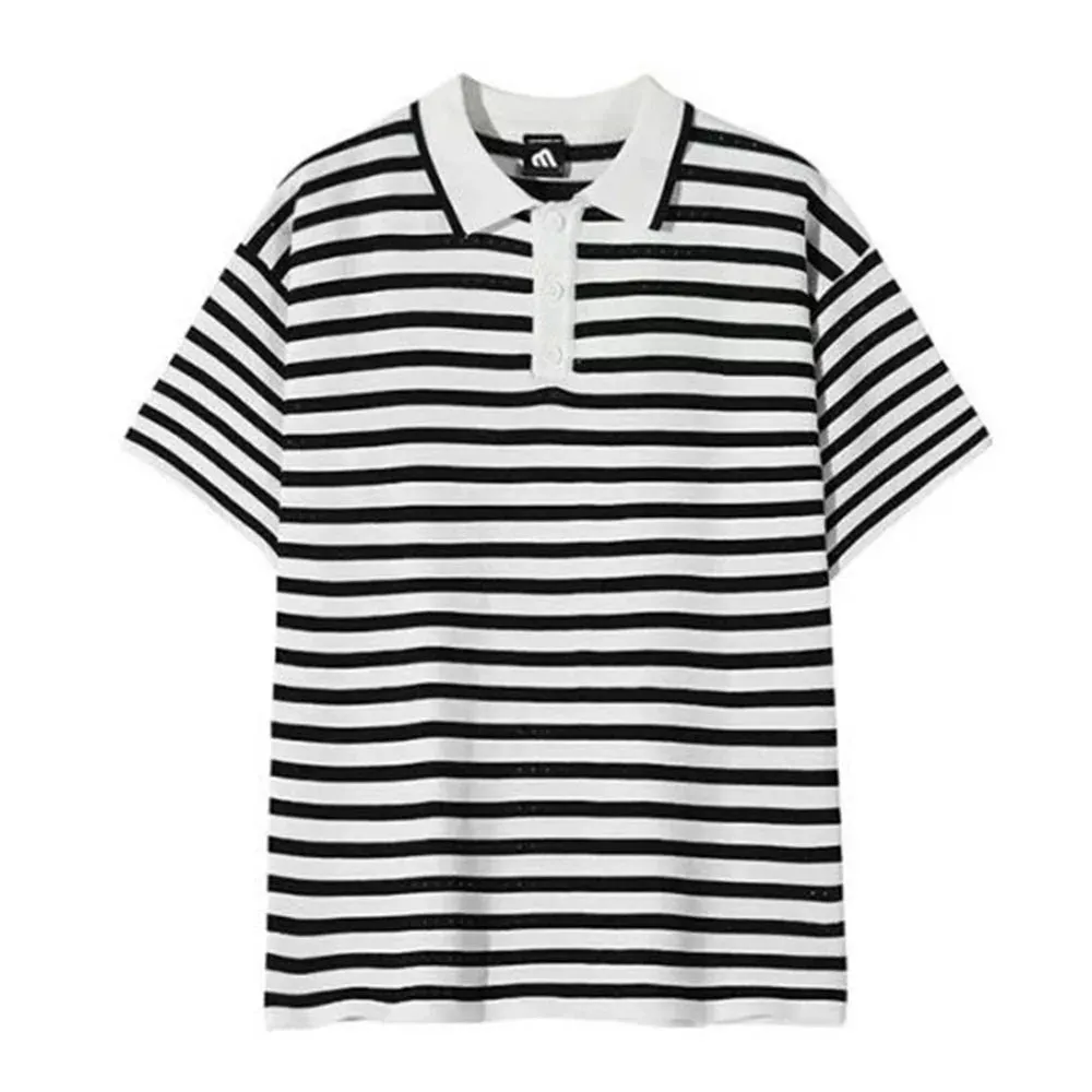 Wiaofellas  -  Mens Casual Contrast Striped Sweater New Daily Breathable Youthful Versatile Comfortable Short-Sleeved Polo Shirt For Men