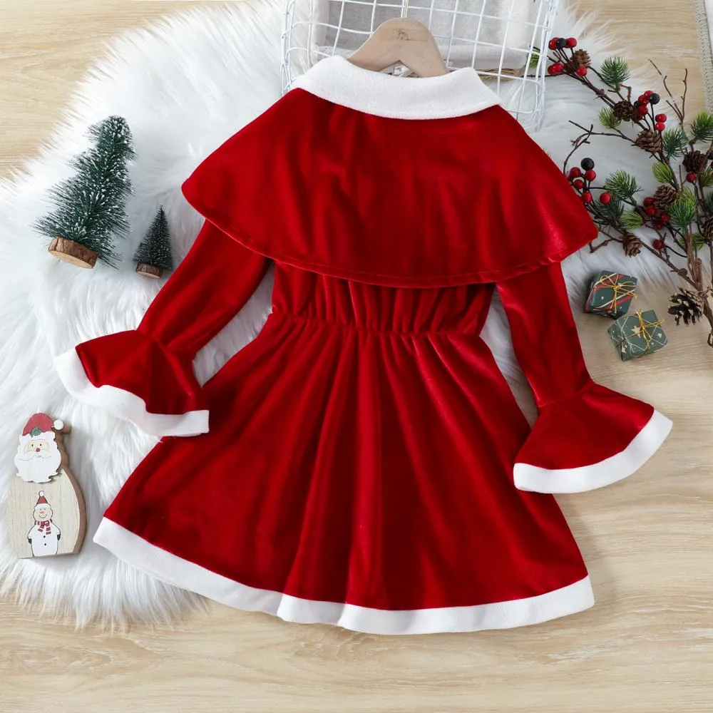 Winter Girls Christmas Mini Vest Flare Sleeve Dress Two Piece Wholesale Girls Clothes