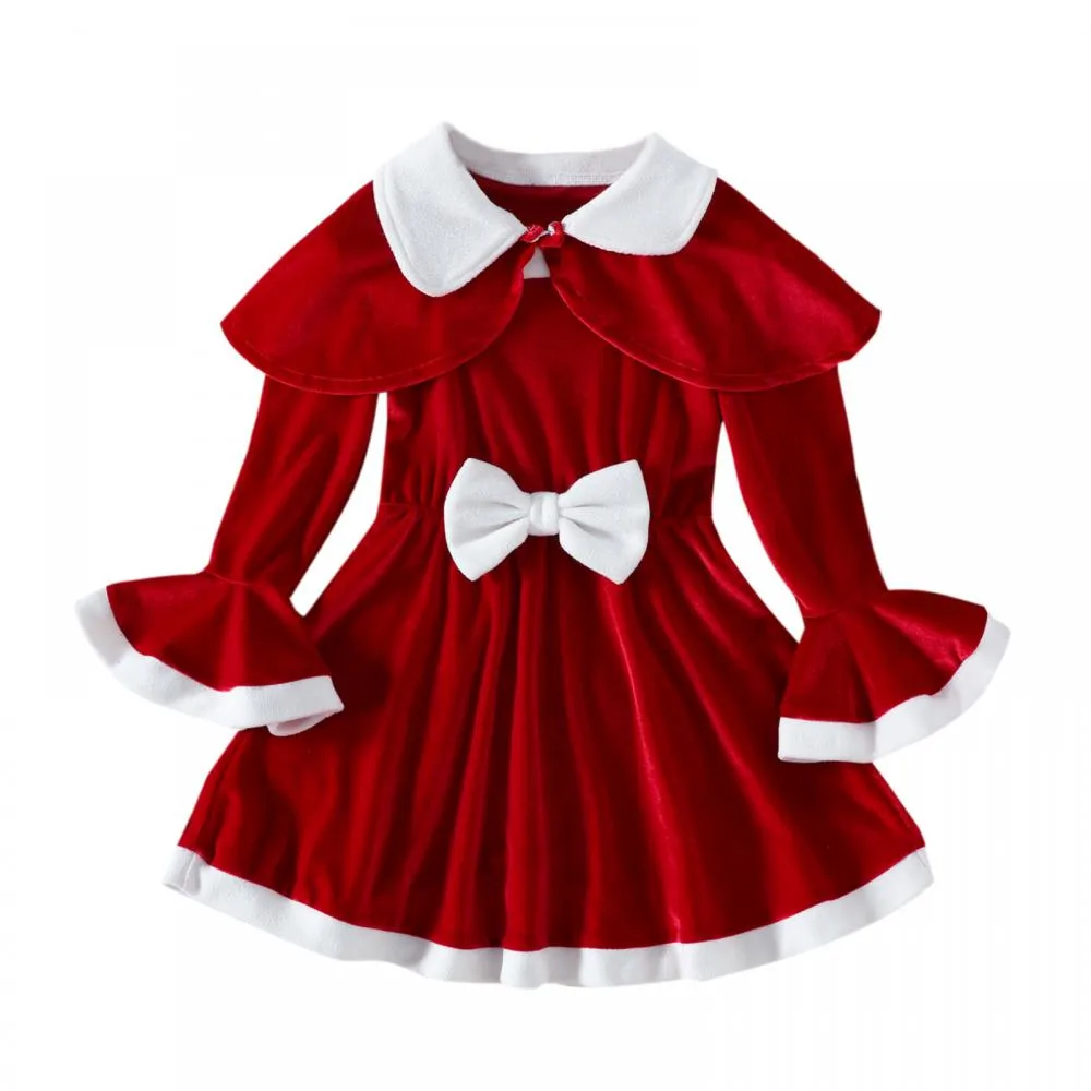 Winter Girls Christmas Mini Vest Flare Sleeve Dress Two Piece Wholesale Girls Clothes