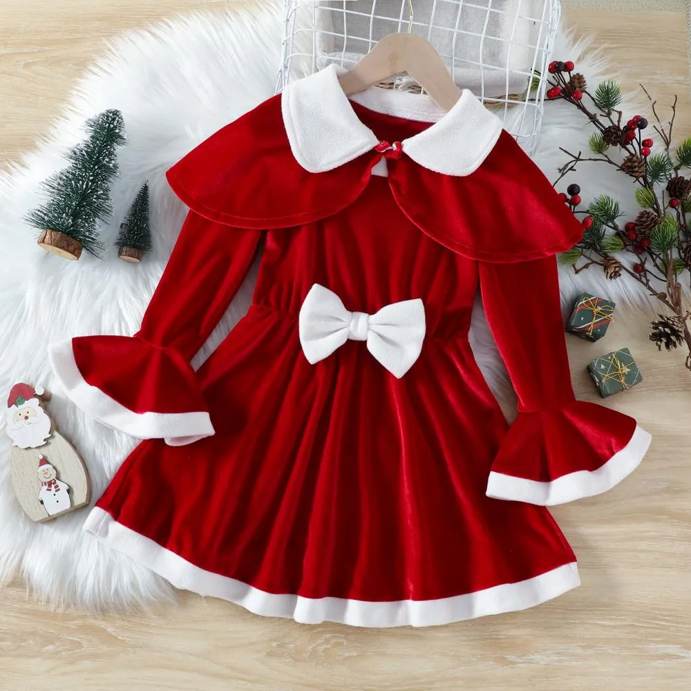 Winter Girls Christmas Mini Vest Flare Sleeve Dress Two Piece Wholesale Girls Clothes