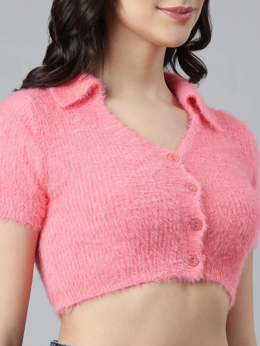 Women Solid Peach Crop Top