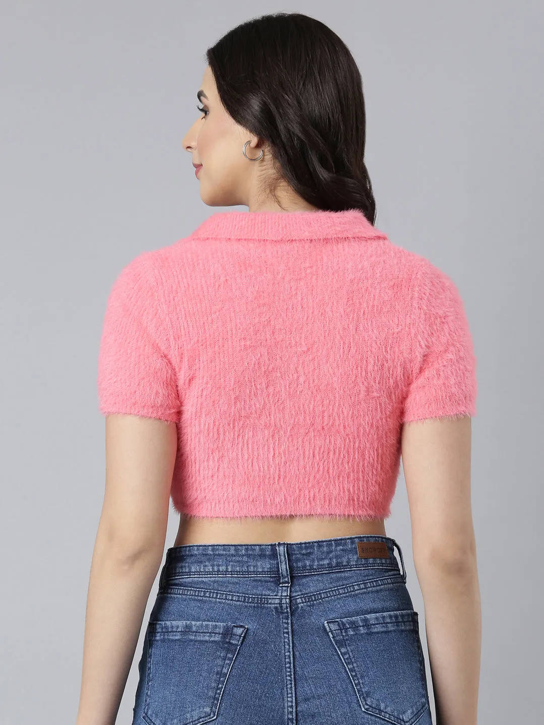 Women Solid Peach Crop Top