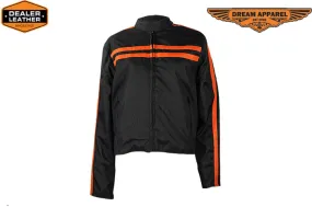 Women's Black Lightweight Textile Jacket W/ Orange Stripes