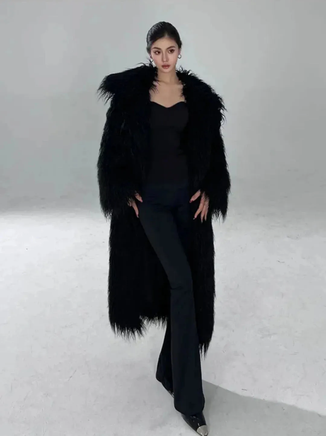 Women's Long Shaggy Faux Fur Coat Jacket