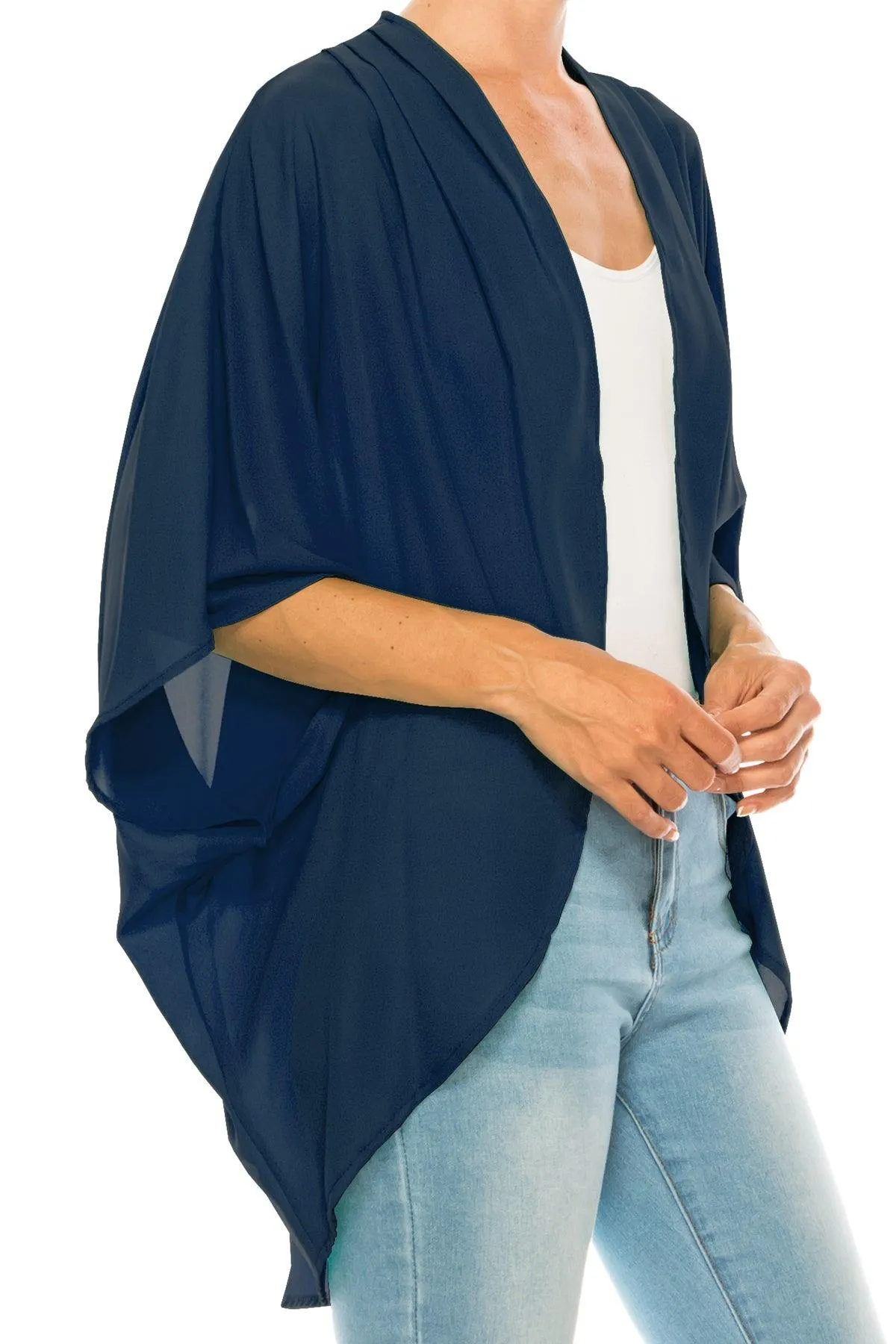 Women's Loose Fit 3/4 Sleeves Kimono Style Cover Up Solid Cardigan