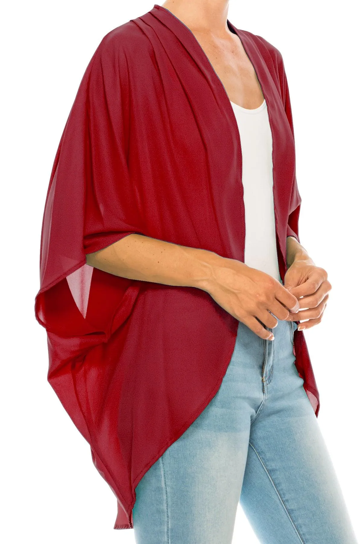 Women's Loose Fit 3/4 Sleeves Kimono Style Cover Up Solid Cardigan