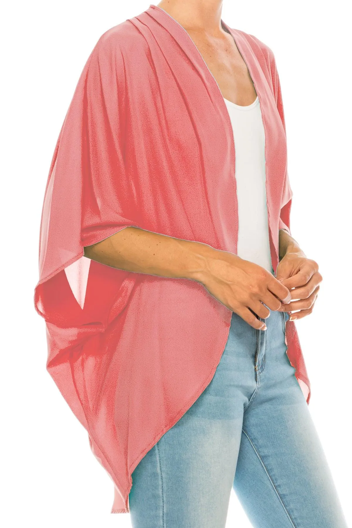 Women's Loose Fit 3/4 Sleeves Kimono Style Cover Up Solid Cardigan