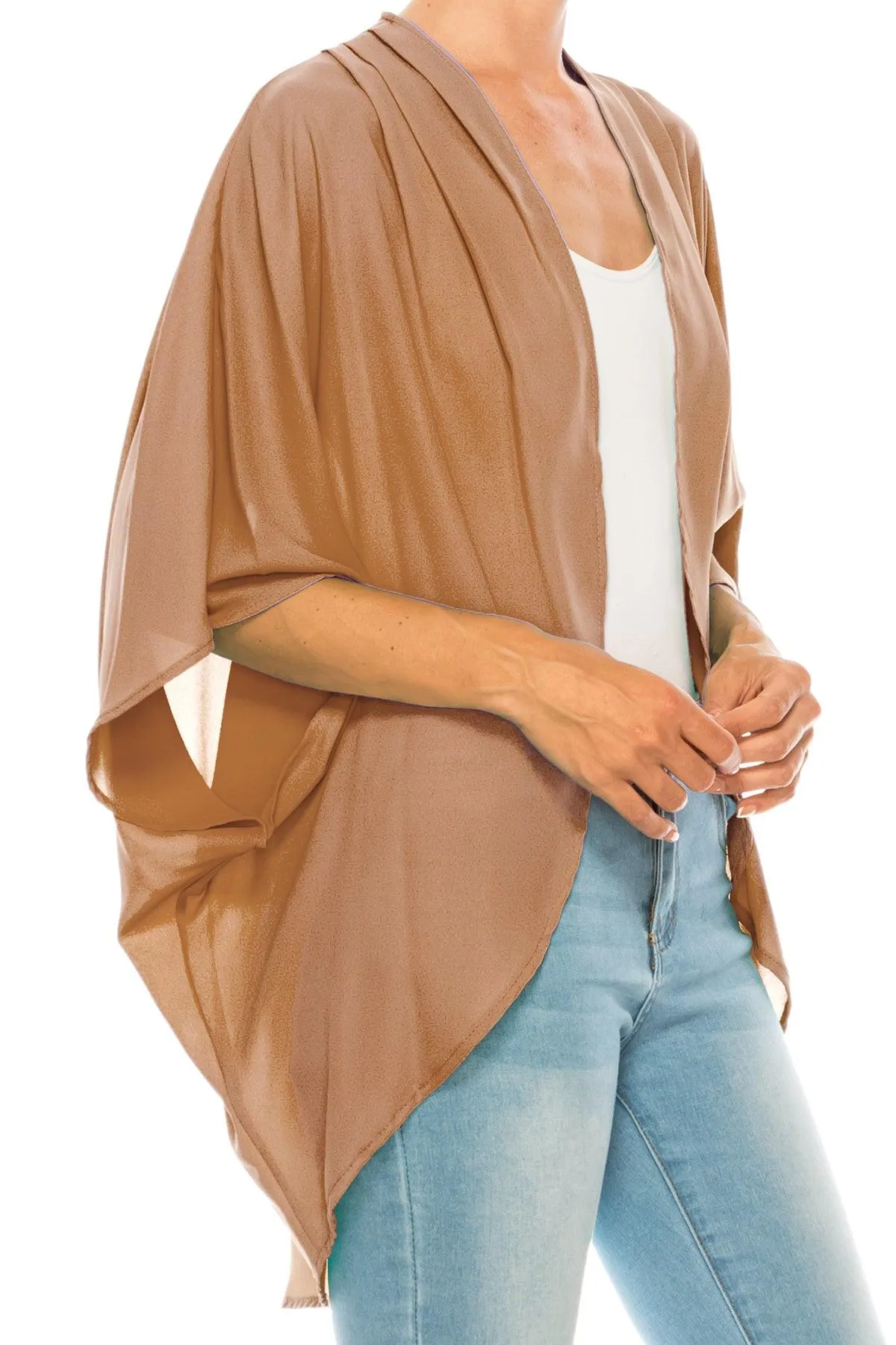 Women's Loose Fit 3/4 Sleeves Kimono Style Cover Up Solid Cardigan