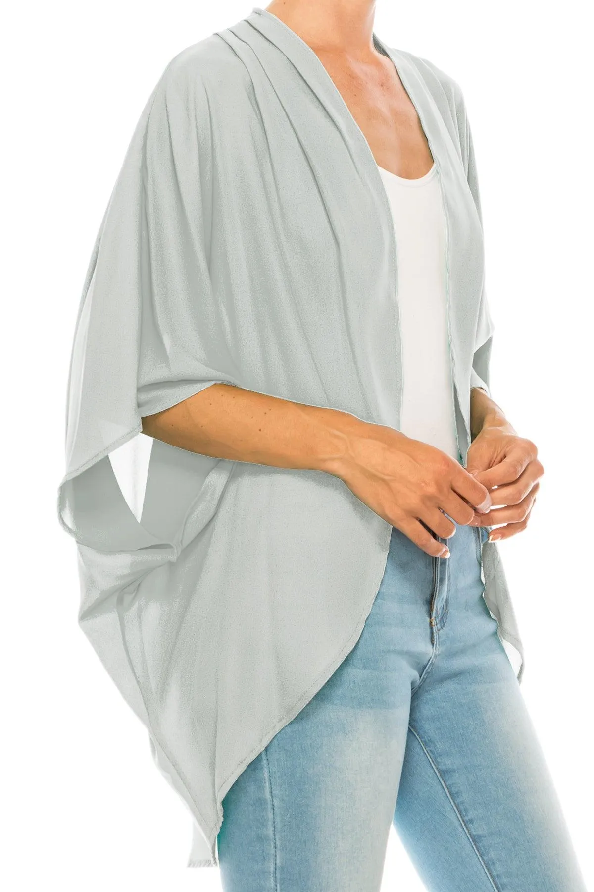 Women's Loose Fit 3/4 Sleeves Kimono Style Cover Up Solid Cardigan