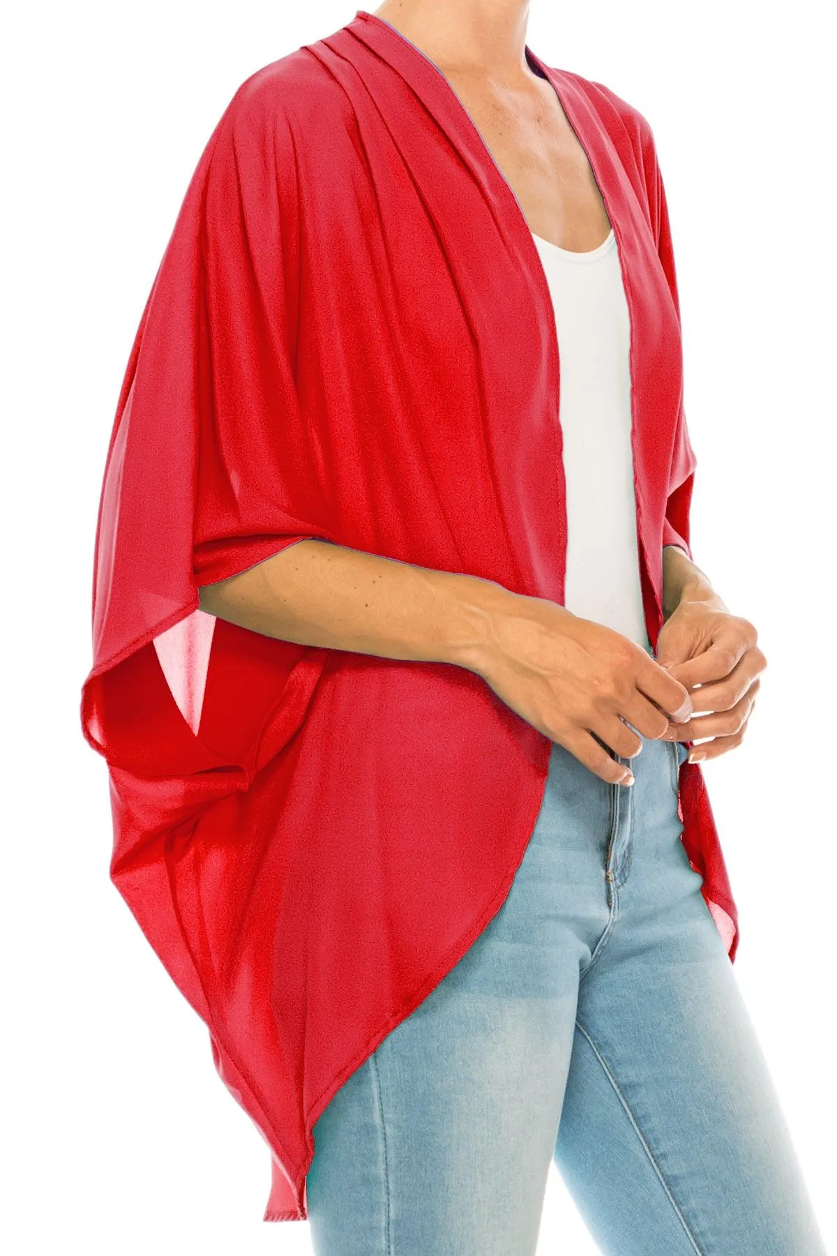 Women's Loose Fit 3/4 Sleeves Kimono Style Cover Up Solid Cardigan