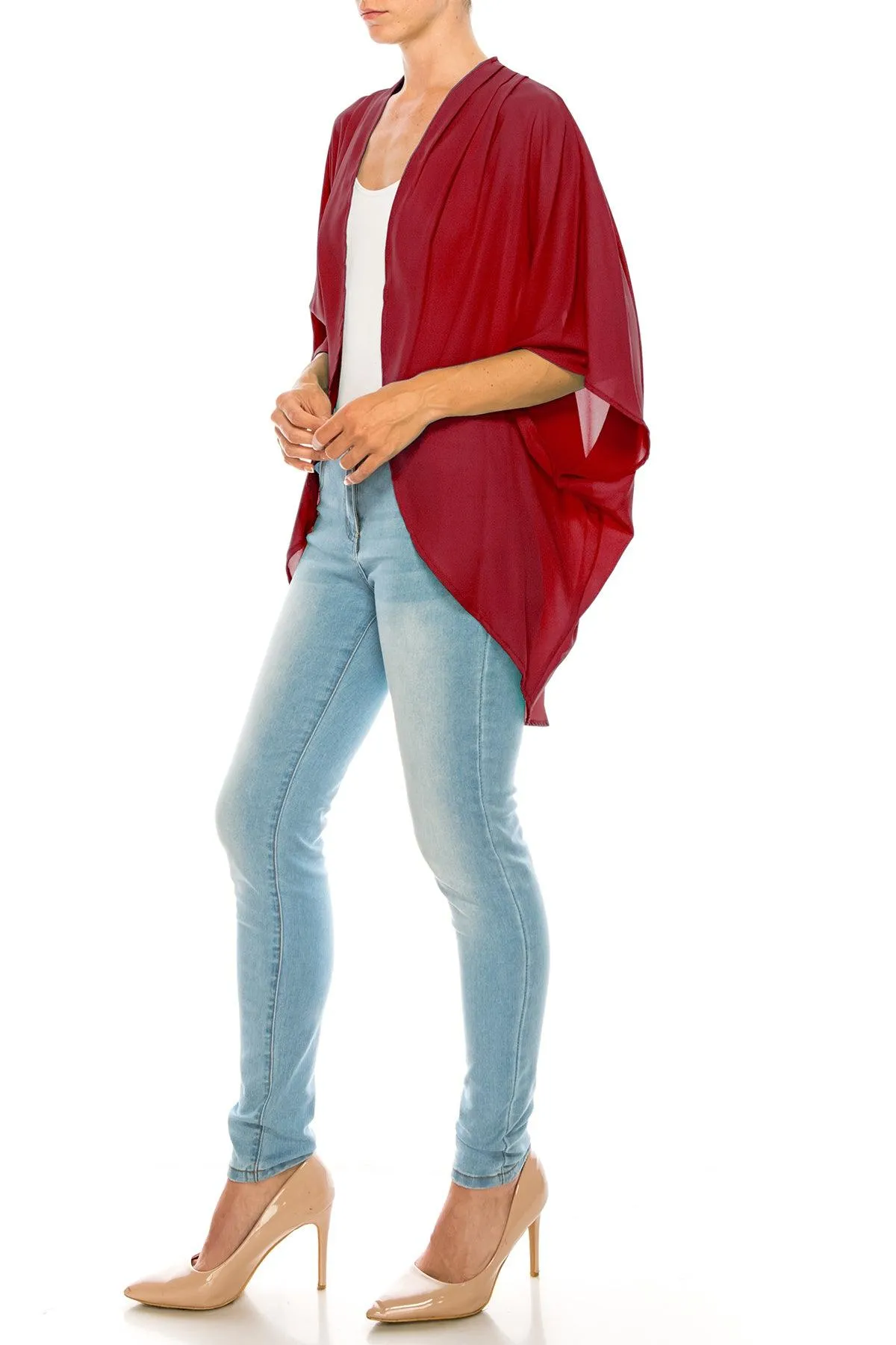 Women's Loose Fit 3/4 Sleeves Kimono Style Cover Up Solid Cardigan