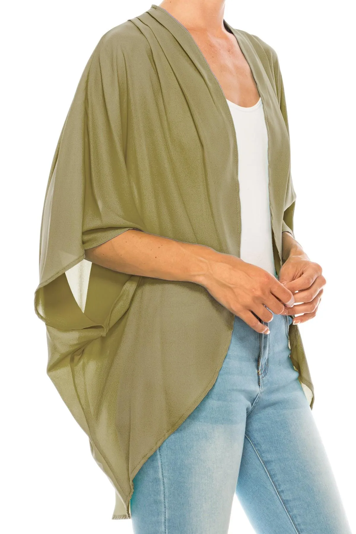 Women's Loose Fit 3/4 Sleeves Kimono Style Cover Up Solid Cardigan