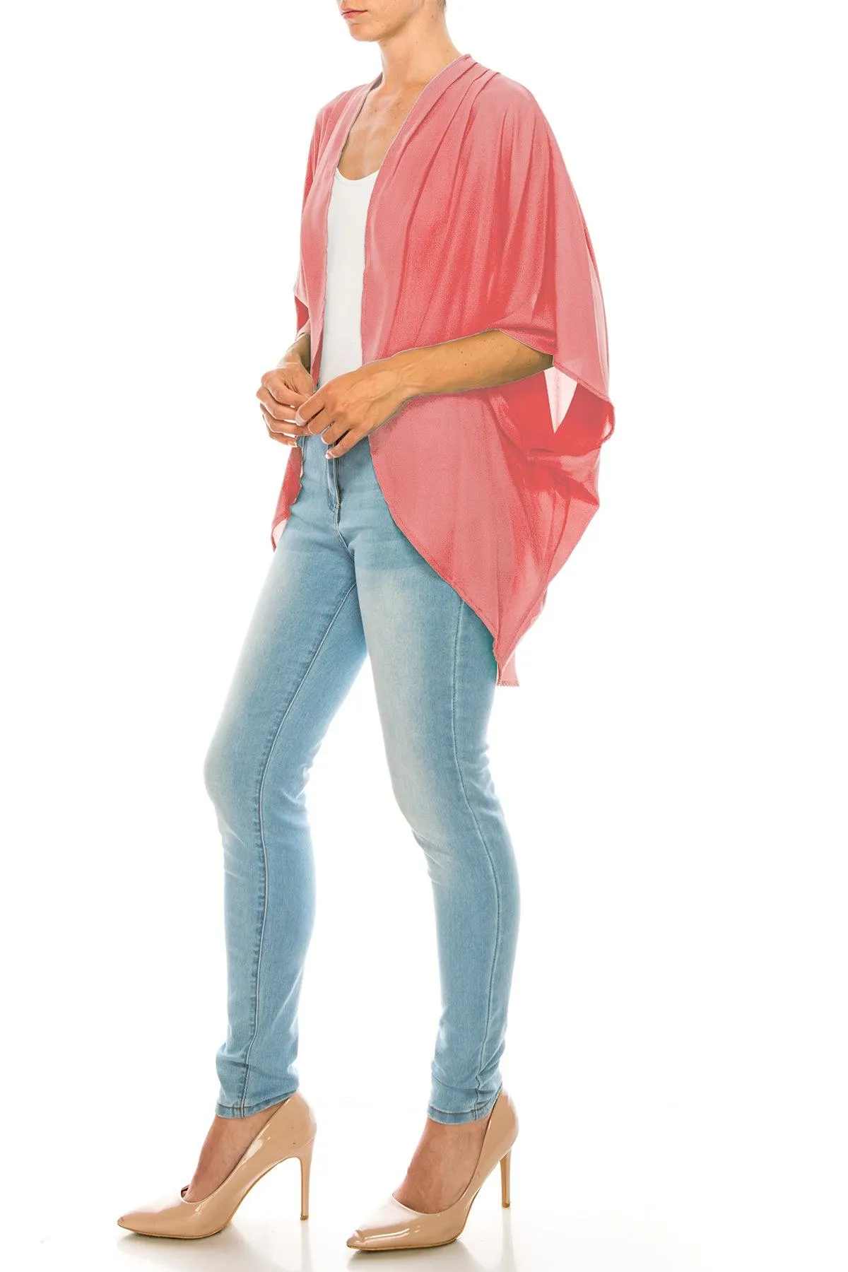 Women's Loose Fit 3/4 Sleeves Kimono Style Cover Up Solid Cardigan