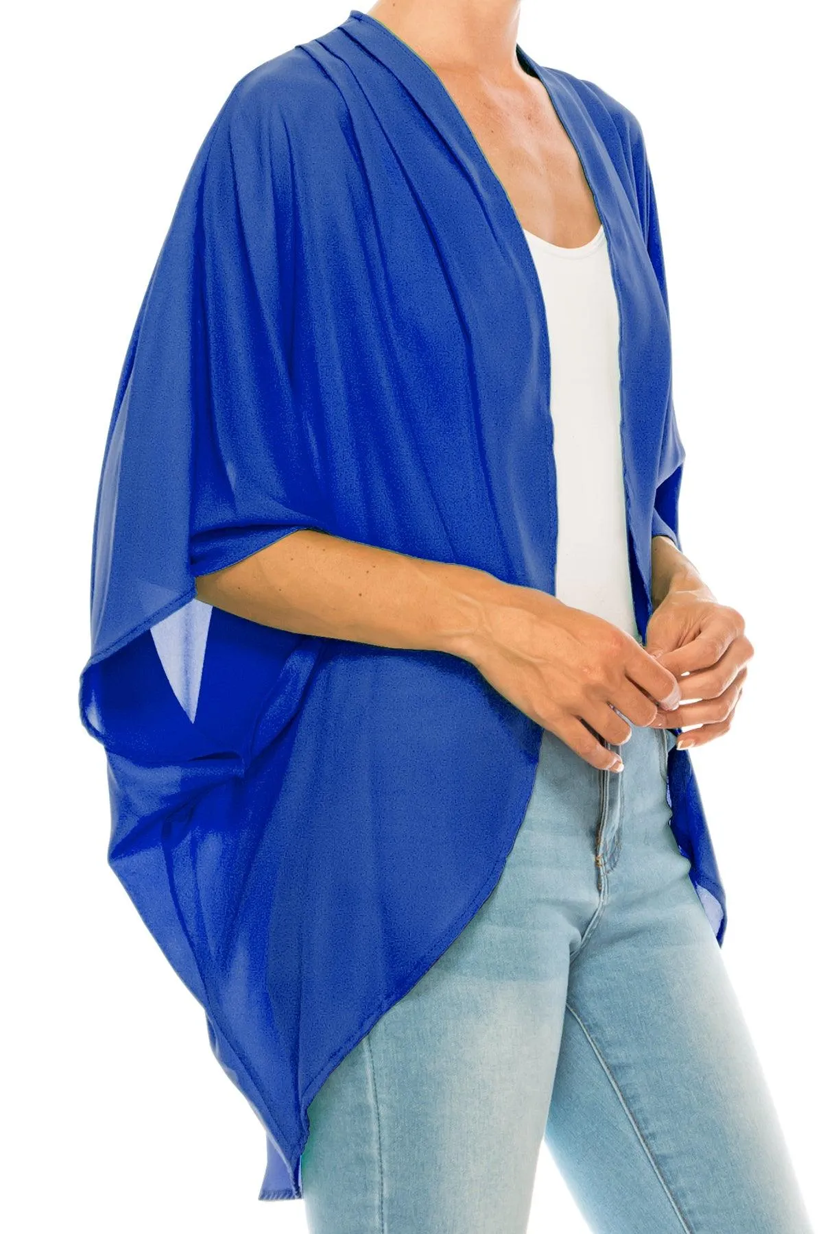 Women's Loose Fit 3/4 Sleeves Kimono Style Cover Up Solid Cardigan