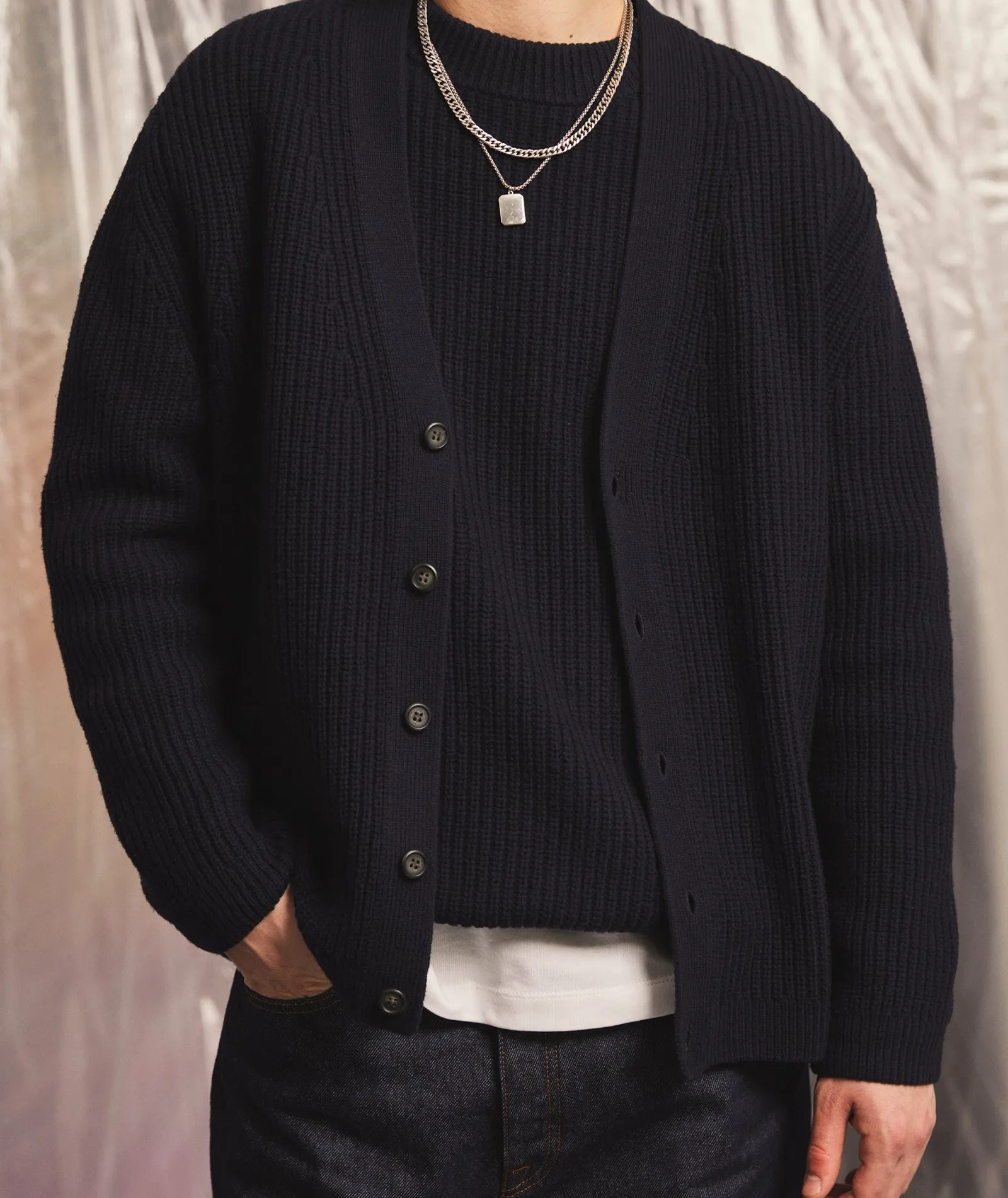 Wool Knit Cardigan - Navy