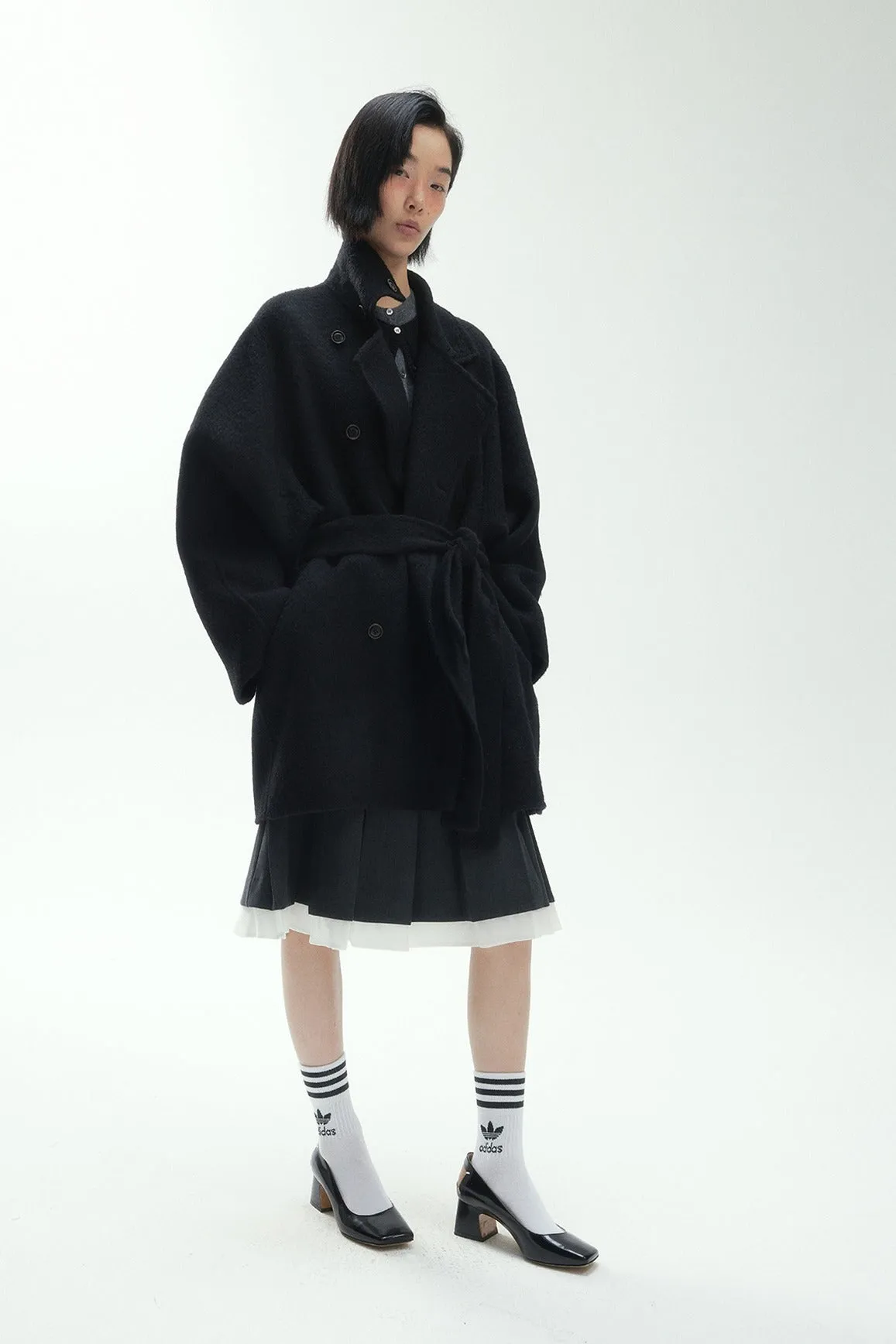 Wool riched double-sided fabric oversized mid-length coat | 2 color