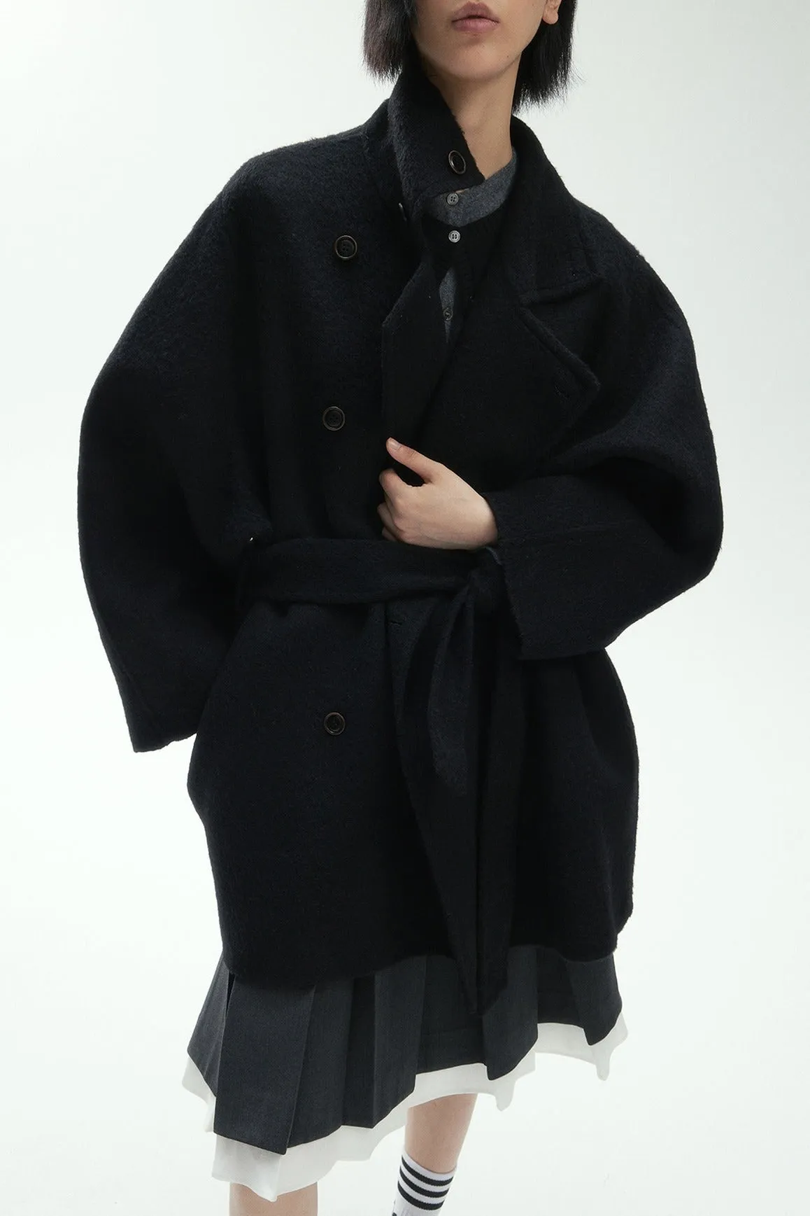 Wool riched double-sided fabric oversized mid-length coat | 2 color