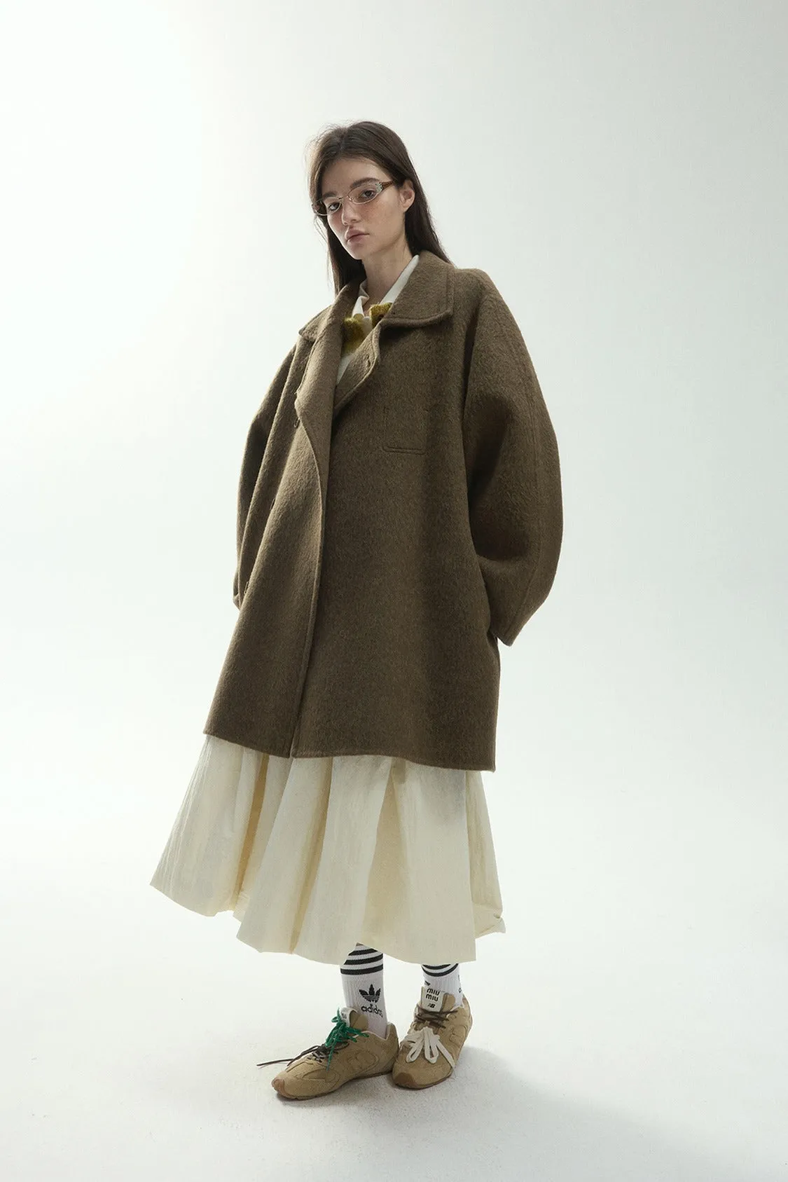 Wool riched double-sided fabric oversized mid-length coat | 2 color