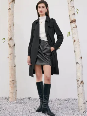 Worsted Woolen Trench Coat With Belt