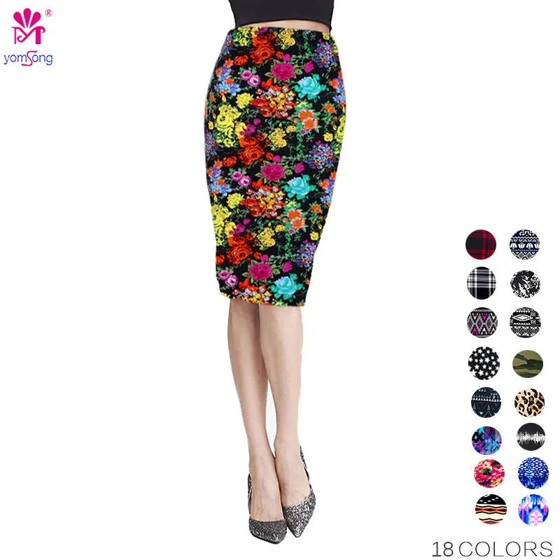 Yomsong New Fashion Wholesale Summer Women's Pencil Skirt  High Waist Floral Printing Midi Skirt  Saia Women  Casual Skirt 204