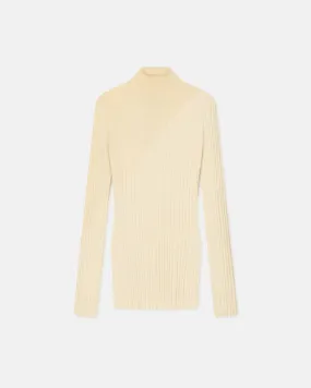 Zareen - Ribbed Merino Wool Turtleneck Top - Lime Yellow/Creme