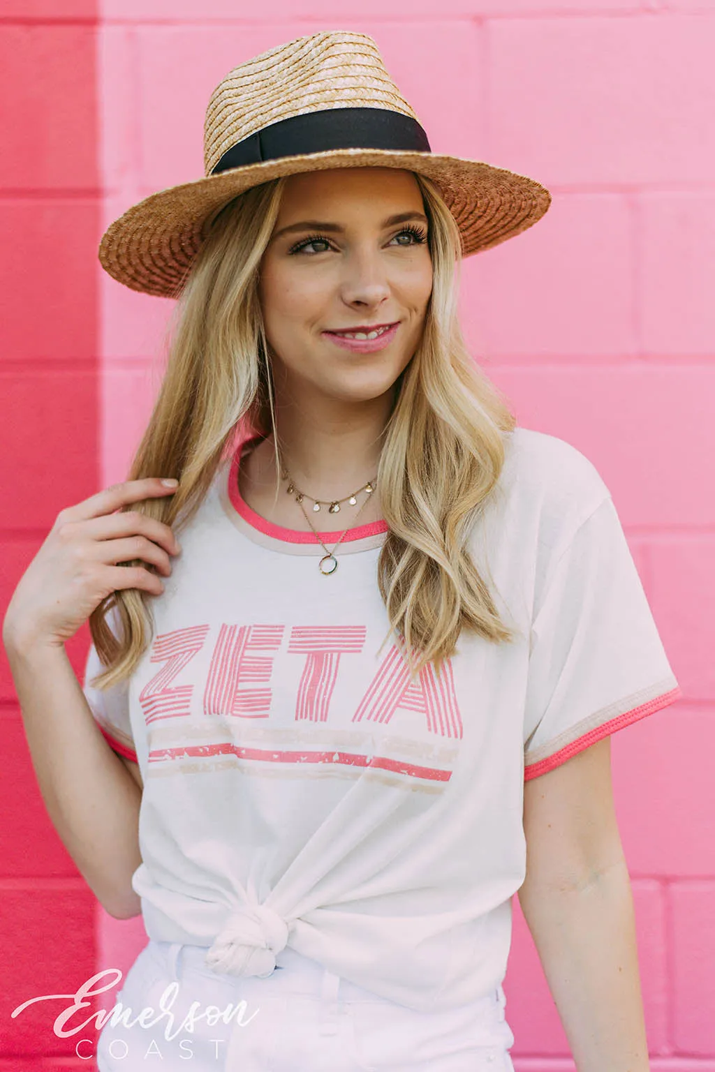 Zeta Tau Alpha Pink Colorblock Ringer Tshirt