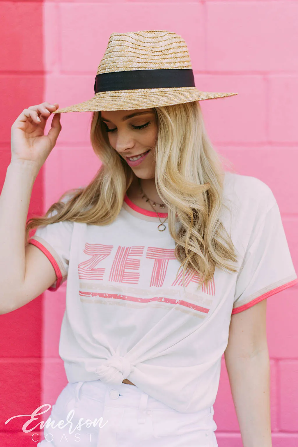 Zeta Tau Alpha Pink Colorblock Ringer Tshirt