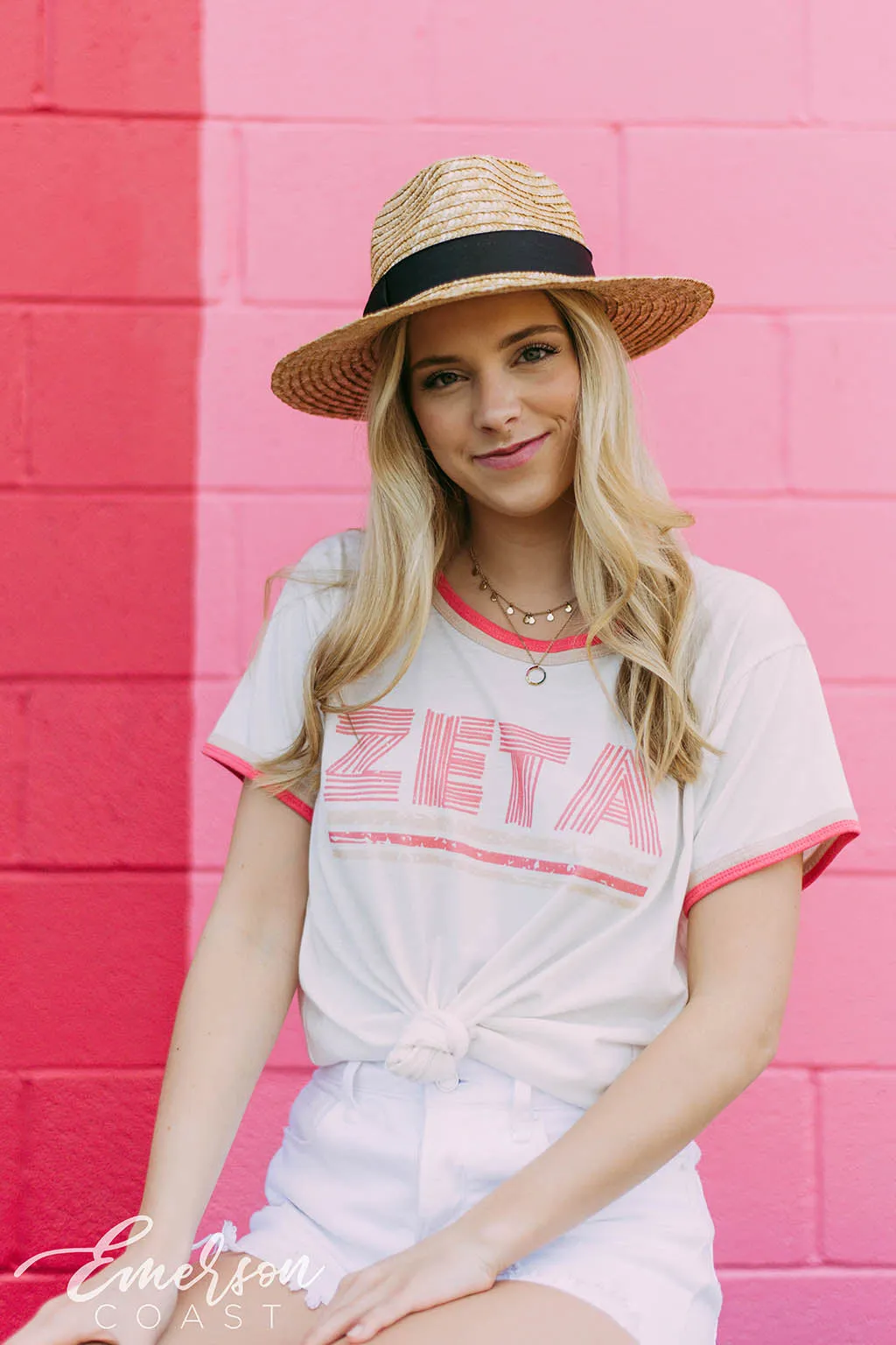 Zeta Tau Alpha Pink Colorblock Ringer Tshirt